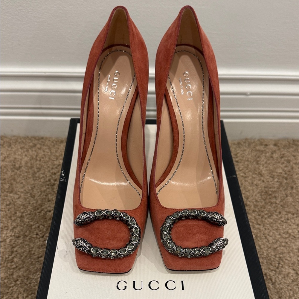 Gucci Runway Suede Horsebit Pumps Rust Pink NEW Bergdorf Goodman 36,5/6,5US (7)